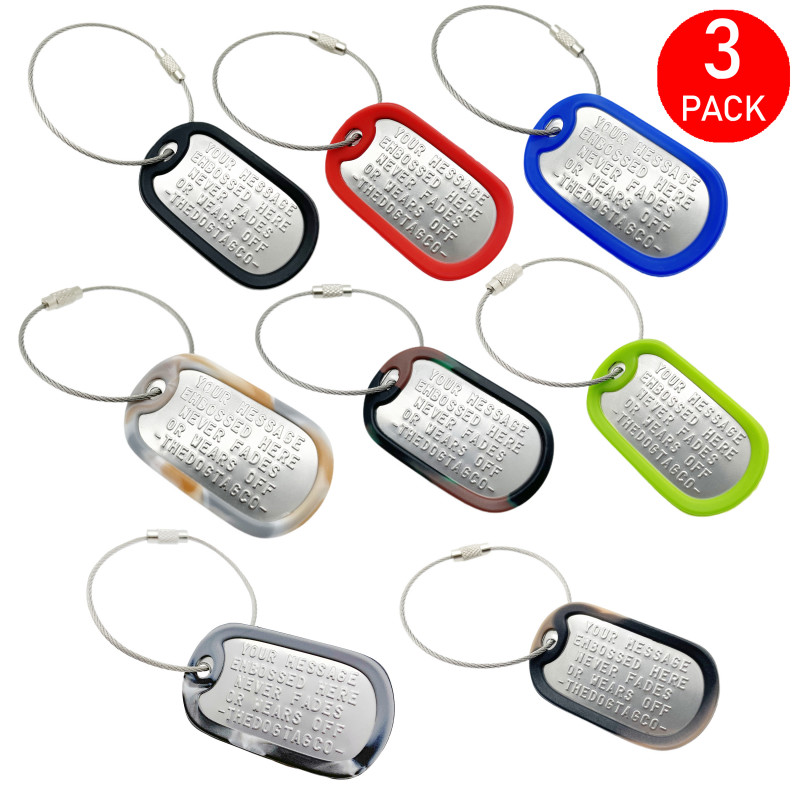 3 x Personalized metal luggage tags stainless steel custom embossed