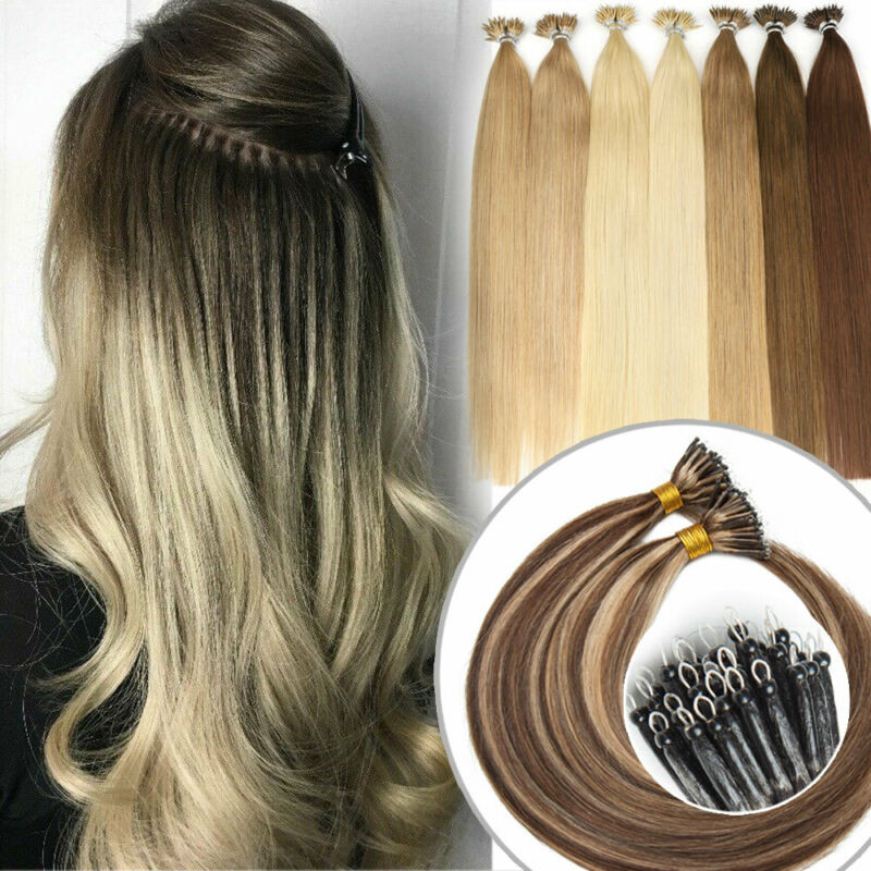 16 18 20 200 s Full Head Nano Ring Tip 100 HUMAN Indian Hair